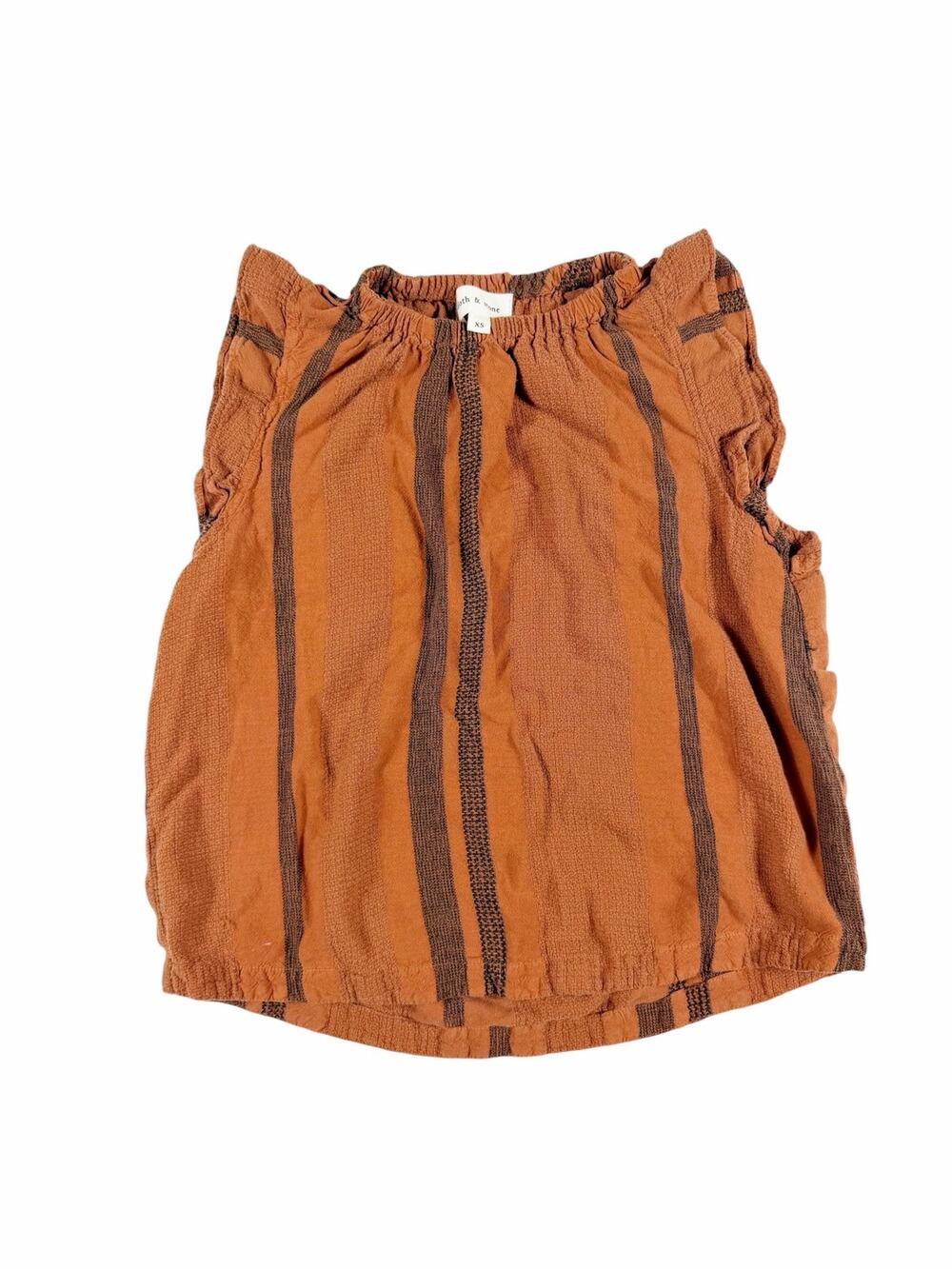 Anthropologie Cloth & Stone Rust Brown Striped Flutter Sleeve Blouse XS